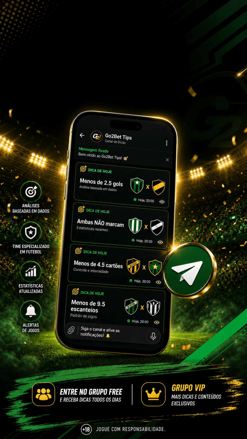 Criativo vertical Go2Bet para Telegram